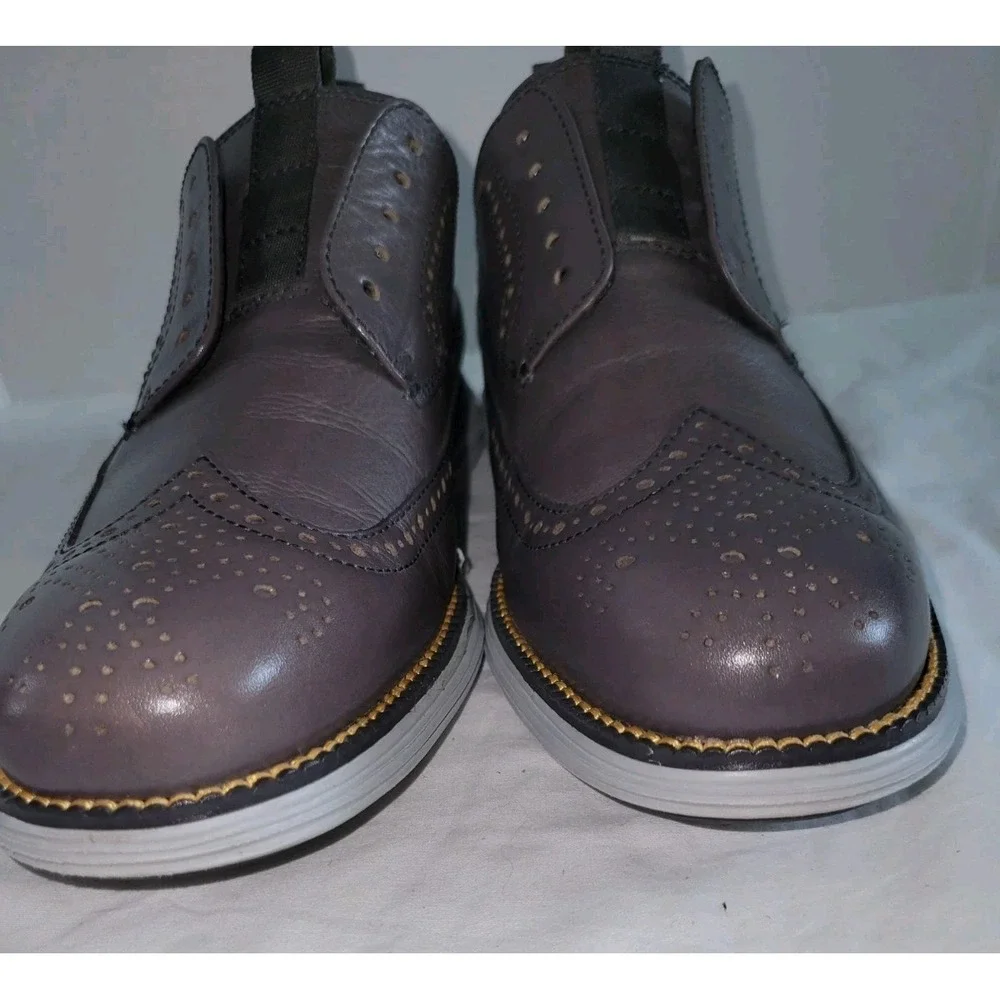 Cole Haan‎ Mens 8M Grand Long Wingtip Novelty Oxford C24904 Grey Shoe NO LACES